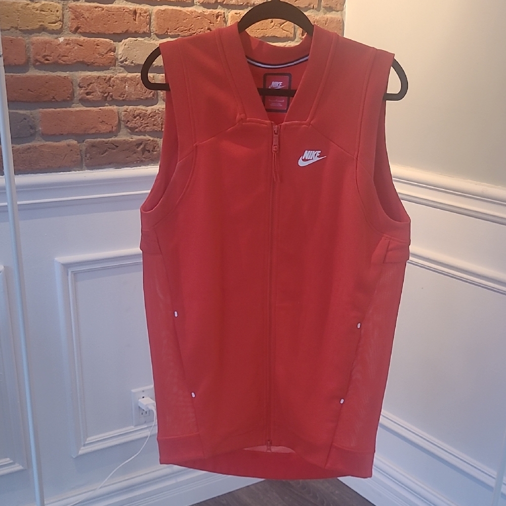 Nike Red Sleeveless Zip Vest with White Logo